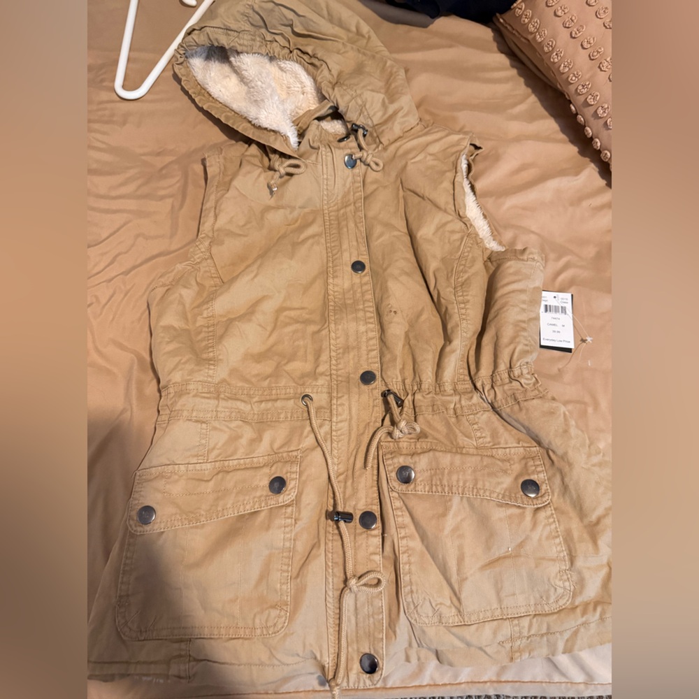 Tan Hooded Jacket with Drawstring Waist